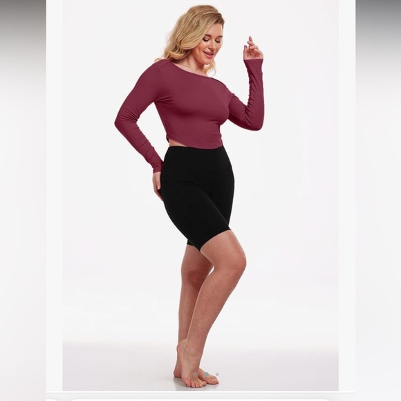 Sanutch Womens Long Sleeve Crop Tops Twist Back Cropped Yoga Workout Shirt - Picture 3 of 3